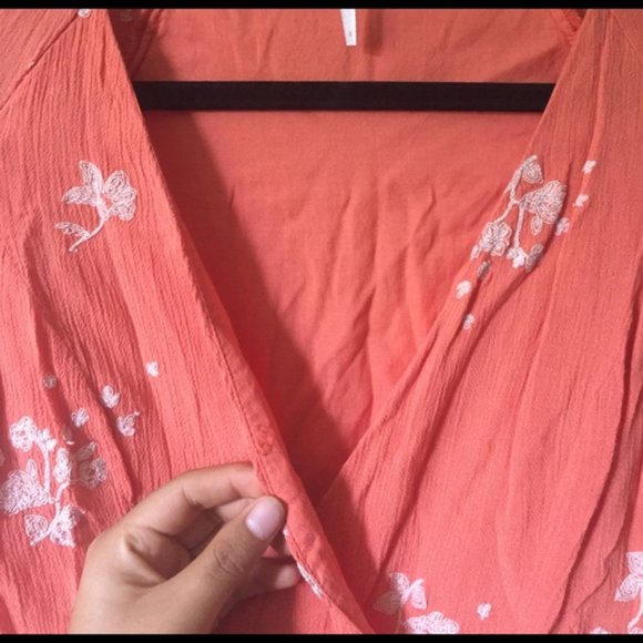 New Free People Jasmine embroidered faux wrap surplice trumpet sleeve mini dress - Picture 13 of 16